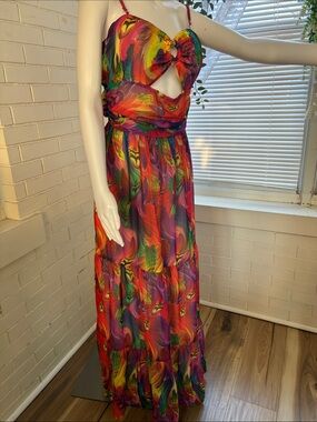 Vibrant Multicolor Cutout Maxi Dress with Adjustable Straps